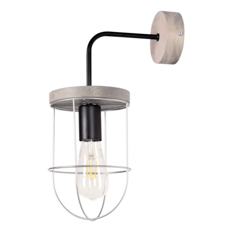 Drewniany Kinkiet SPOT Light 1xE27 Max.15W LED Drewno Sosnowe Szare FSC z Srebrnymi Detalami, Polski Producent, 1 szt.