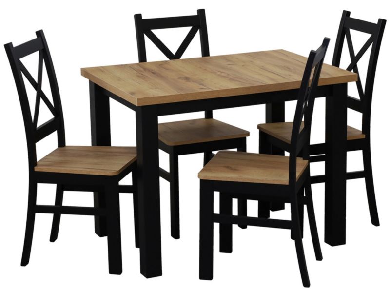 Zestaw stół 120x80 z 4 krzesłami Bonni M020-4 Czarny/Dąb Craft 1 kpl.