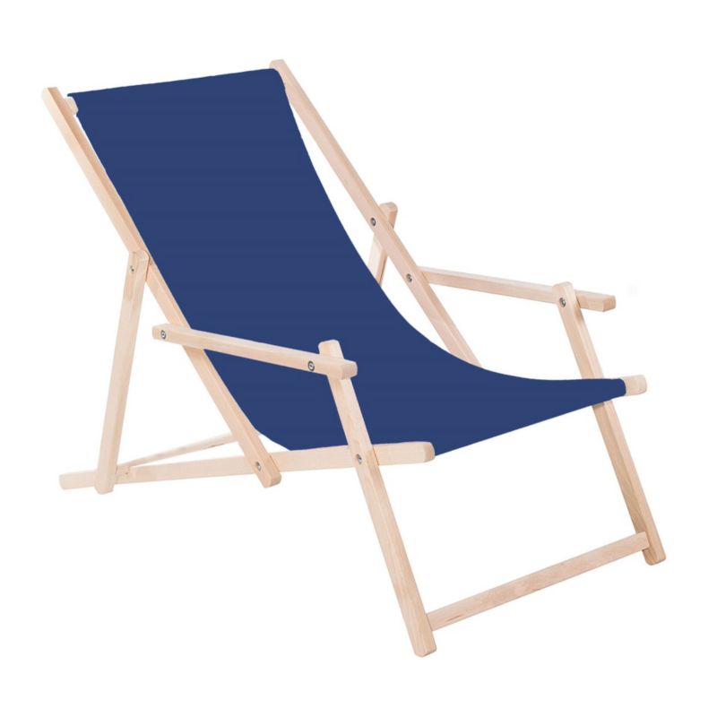 Leżak drewniany Springos z podłokietnikami ogrodowy, plażowy granatowy 1 szt.