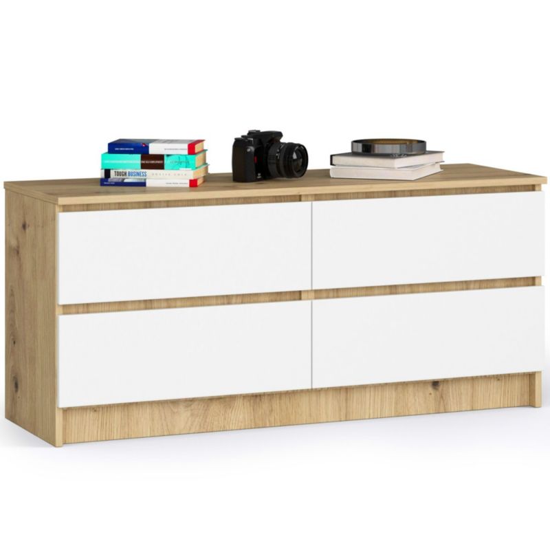 Komoda Akord K120 Dąb Artisan 120 cm 4 szuflady kolor Biały mat 120x40x55 cm 1 szt.