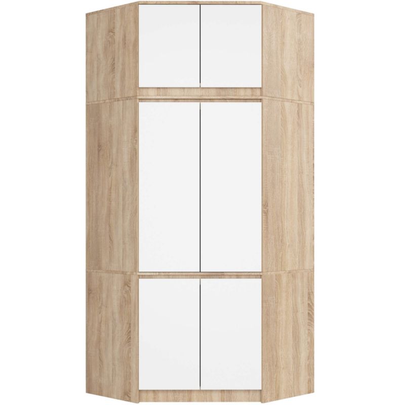 Szafa narożna z nadstawką Akord S100 Dąb Sonoma 100 cm 6 drzwi kolor Biały mat 9 półek 100x50x235 cm 1 szt.