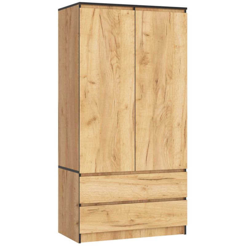 Szafa Akord S90 Dąb Craft 90 cm 2 drzwi 2 szuflady kolor Dąb Craft mat 4 półki 90x51x180 cm 1 szt.