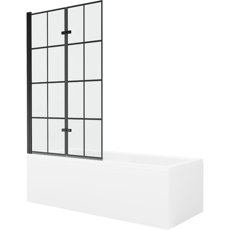 Wanna prostokątna Mexen Cubik 150 x 70 cm z obudową i parawanem 2-skrzydłowym 100 cm czarny wzór 1 szt.