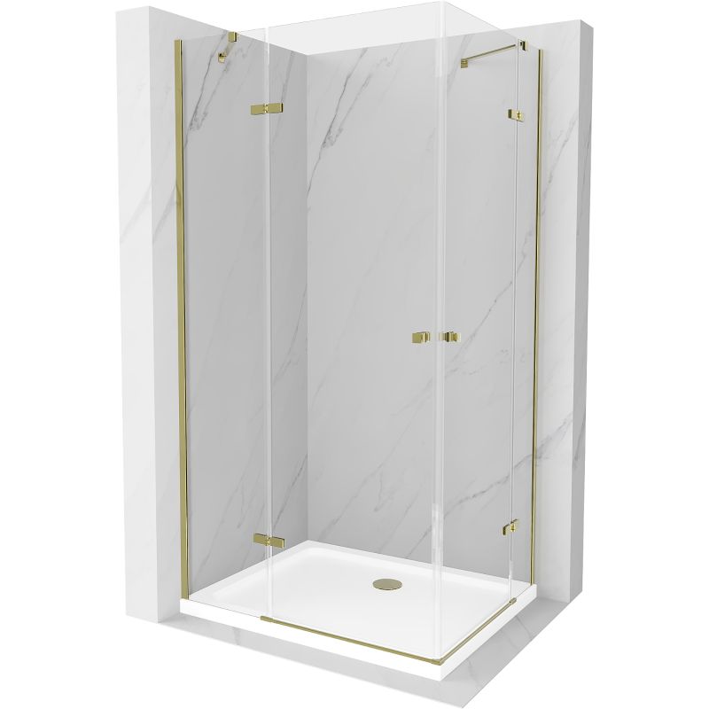Kabina prysznicowa Mexen Roma Duo uchylna 100 x 90 cm transparent złota + brodzik Flat