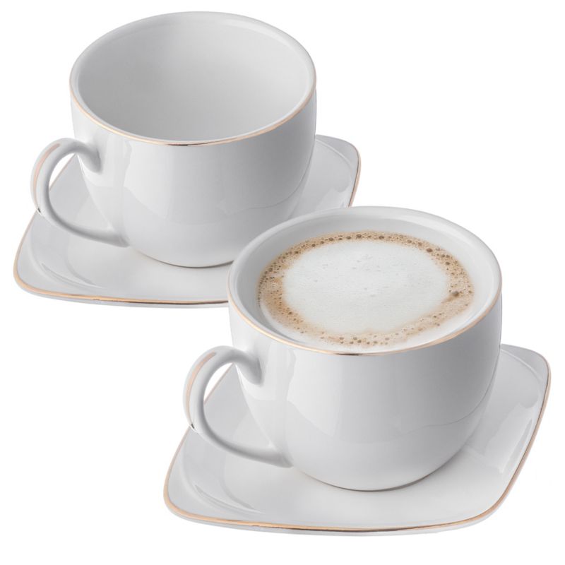 Filiżanki KADAX Ze Spodkiem Okr. 250 ml Komplet Do Kawy Porcelana Akcent Złota 2 szt
