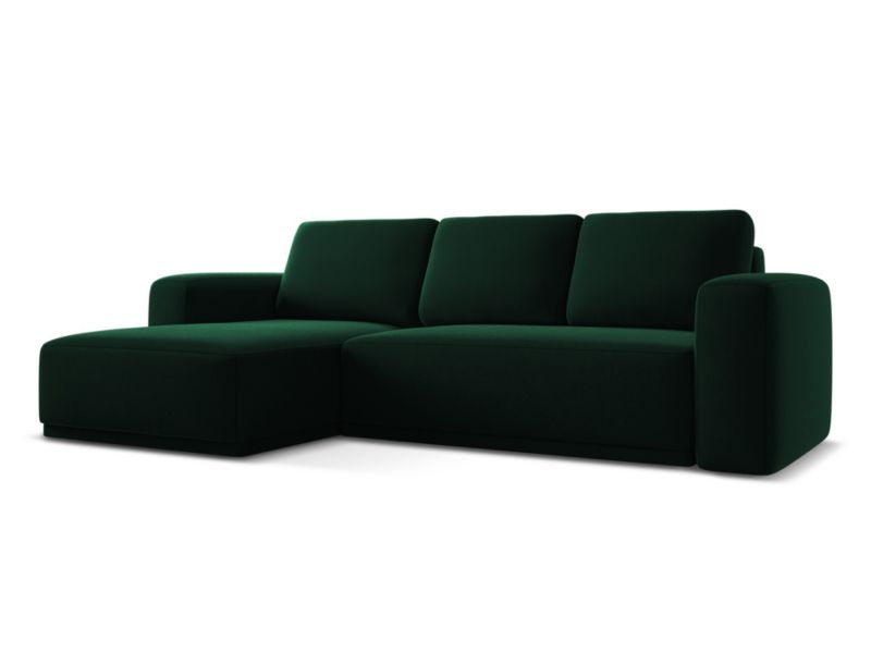 Narożnik lewostronny z funkcją spania Makamii Kaila z weluru 258x160 cm butelkowa zieleń 1 szt.