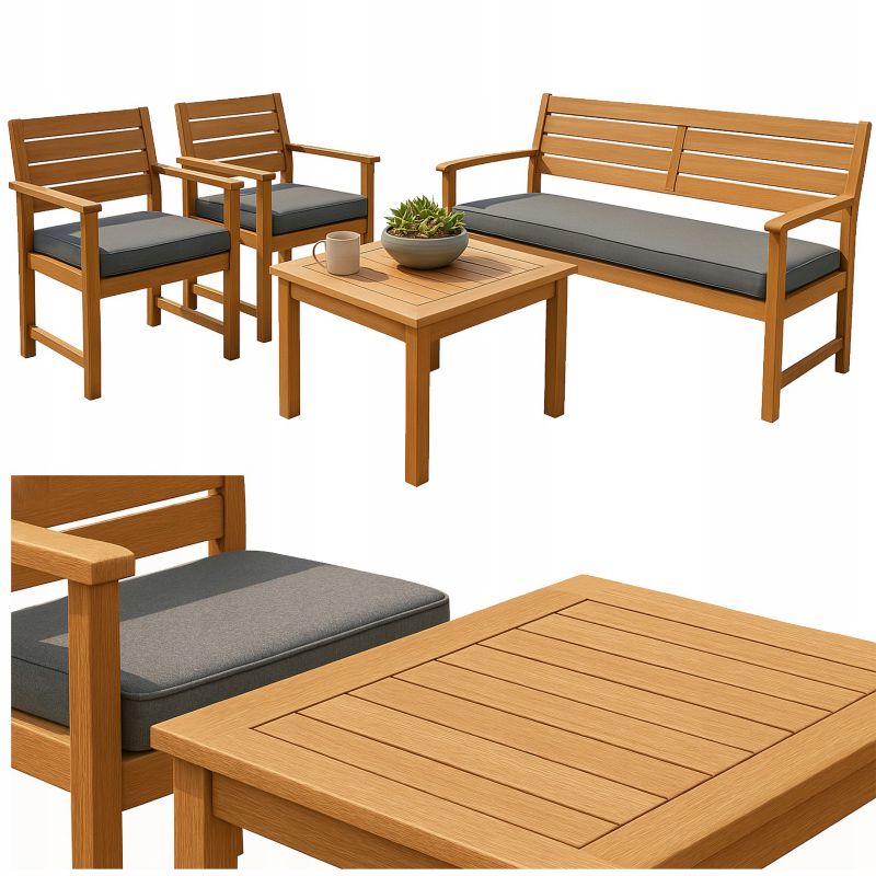 Zestaw Mebli Ogrodowych Komplet Drewniany OTTO Taras Stolik 2x Fotel Sofa 1 szt