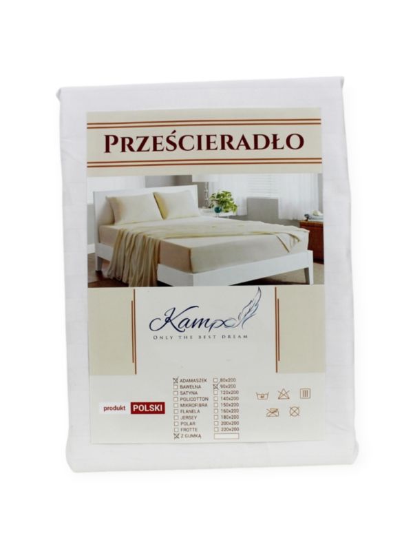 Prześcieradło gumka hotelowe Kam-Pol bawełna premium 200x220 białe 1 szt.