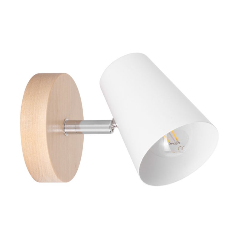 Drewniany Kinkiet SPOT Light 1xE14 Max.40W Naturalna Brzoza z Białym Kloszem, Polski Producent, 1 szt.