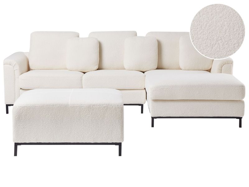 Sofa narożna lewostronna z otomaną Oslo Boucle Biały dla 5 osób Lewostronny 1 kpl