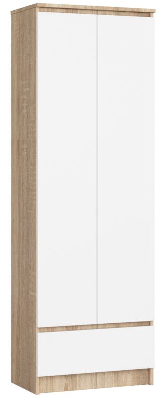 Regał Akord R60 Dąb Sonoma 60 cm 2 drzwi 1 szuflada kolor Biały mat 4 półki 60x35x180 cm 1 szt.