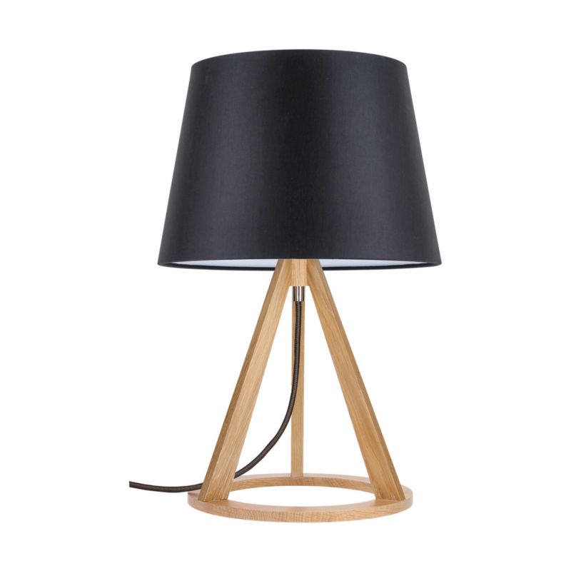 Drewniana Lampa Stołowa SPOT Light 1xE27 Max.25W Dąb Olejowany FSC z Czarną Tkaniną, Polski Producent, 1 szt.