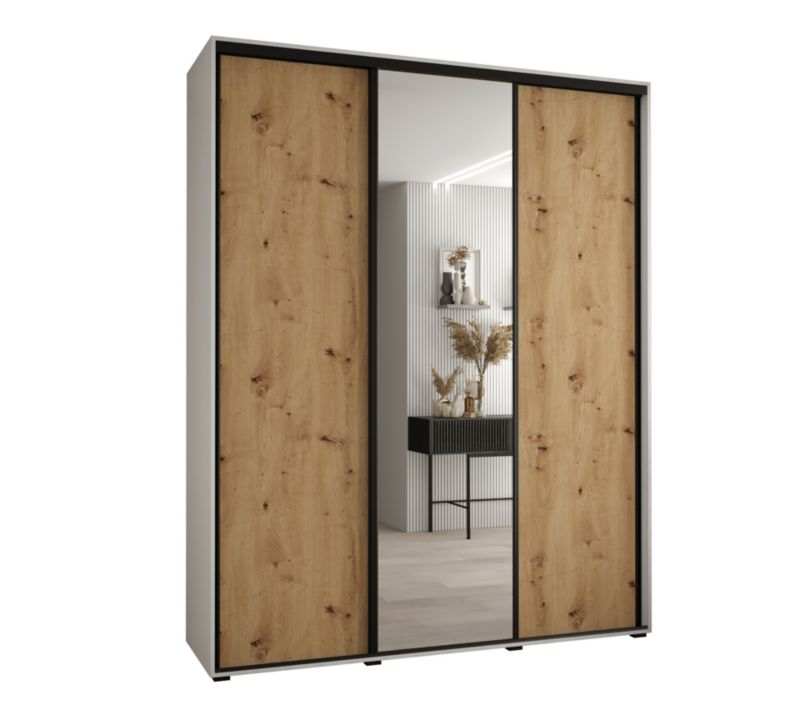 Szafa przesuwna Abiks DAVOS 3 wysoka szer.200cm gł.60cm biały/artisan/czarny 1szt.