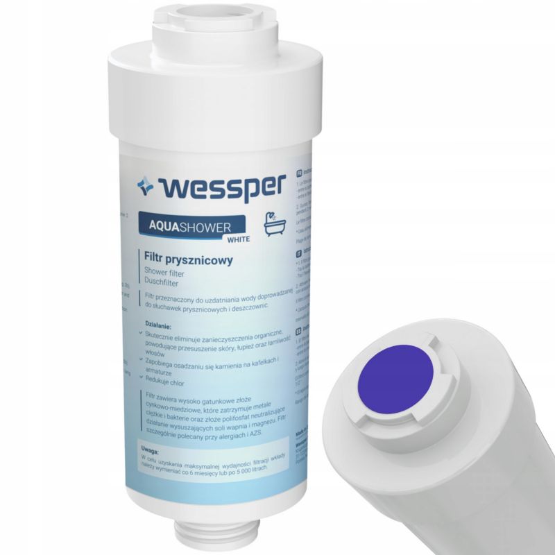 Filtr wody, Wessper, prysznicowy, zmiękczający wodę, uniwersalny, do słuchawek, węży prysznicowych, biały, 1szt
