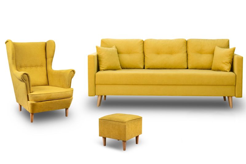 Zestaw skandynawski sofa fotel podnóżek Bonni Lahti/Denver Żółty 1 szt.