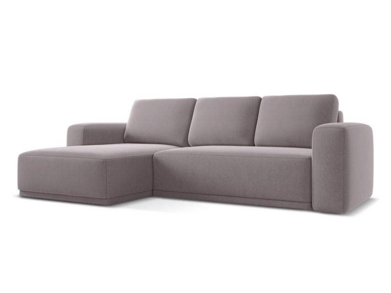 Narożnik lewostronny z funkcją spania Makamii Kaila z weluru 258x160 cm lawendowy 1 szt.