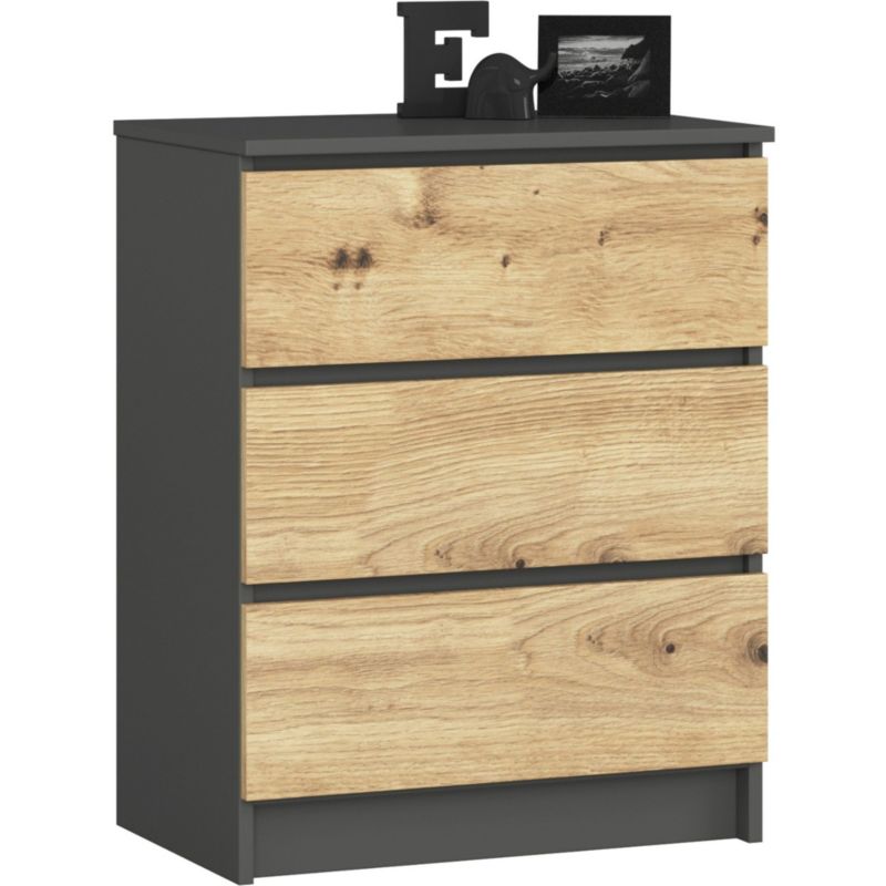 Komoda Akord K60 Grafit Szary 60 cm 3 szuflady kolor Dąb Artisan mat 60x40x77 cm 1 szt.