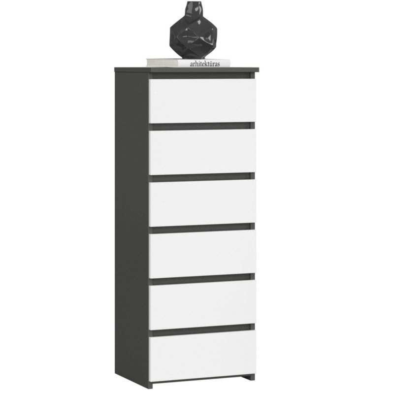 Komoda Akord CL6 Grafit Szary 40 cm 6 szuflad kolor Biały mat 40x35x109 cm 1 szt.