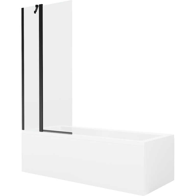 Wanna prostokątna Mexen Cubik 150 x 70 cm z obudową i parawanem 1-skrzydłowym 80 cm transparent czarny 1 szt.