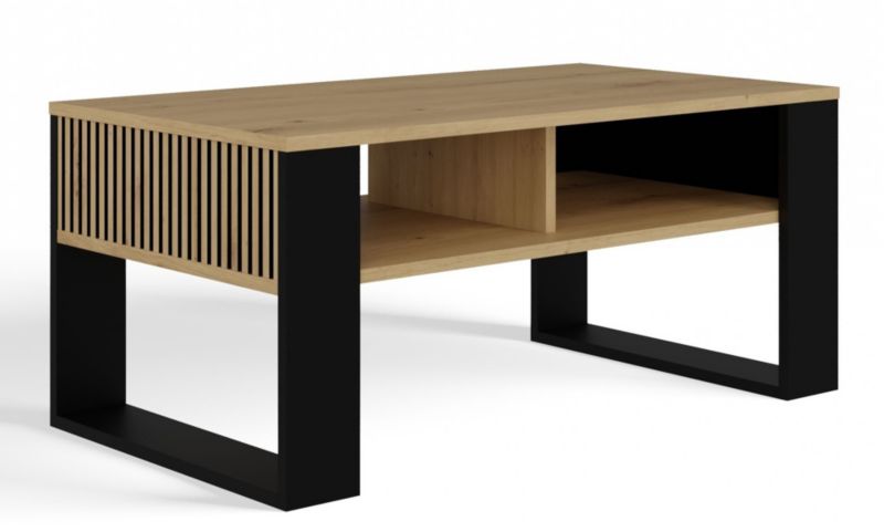 Stolik Kawowy Topeshop Ława Modern 2P Slim Dąb Artisan Czarny Lamele 58x90x50 cm 1 szt.