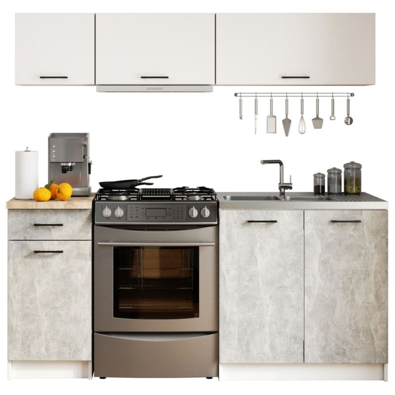 Zestaw kuchenny Akord Oliwia G1 1.8m Biały 180 cm 6 drzwi 1 szuflada kolor Beton mat 6 półek 180x46x174 cm 1 zestaw