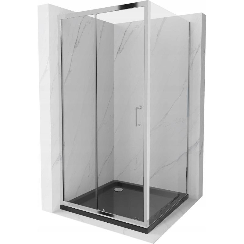 Kabina prysznicowa Mexen Apia rozsuwana 90 x 90 cm transparent chrom + brodzik Flat czarny