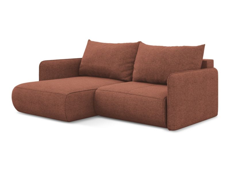 Narożnik lewostronny z funkcją spania Makamii Nanea z tkaniny szenilowej 207x148 cm brudny róż 1 szt.