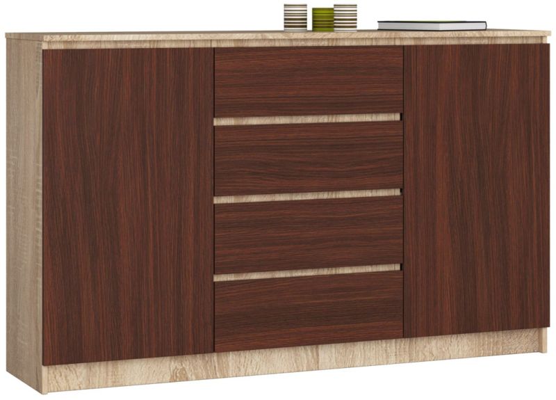 Komoda Akord K160 Dąb Sonoma 160 cm 2 drzwi 4 szuflady kolor Wenge mat 4 półki 160x40x99 cm 1 szt.