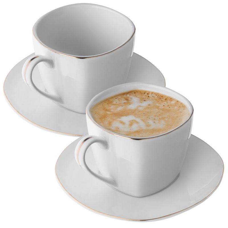 Filiżanki KADAX Ze Spodkiem 250 ml Komplet Do Kawy Porcelana Akcent Złota 2 szt