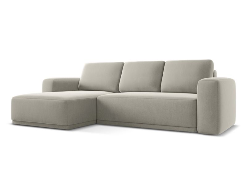 Narożnik lewostronny z funkcją spania Makamii Kaila z weluru 258x160 cm perłowy 1 szt.
