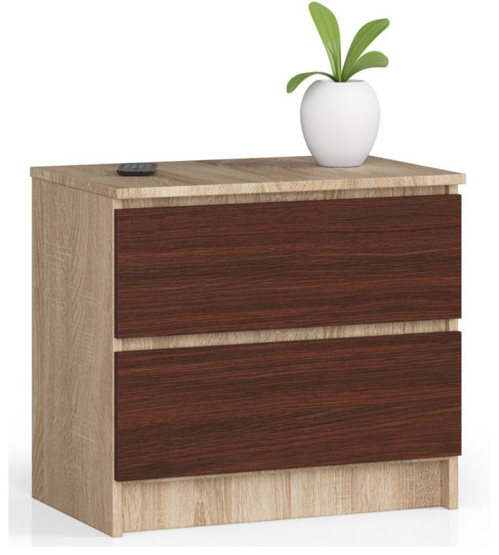Szafka nocna Akord K60 Dąb Sonoma 60 cm 2 szuflady kolor Wenge mat 60x40x55 cm 1 szt.