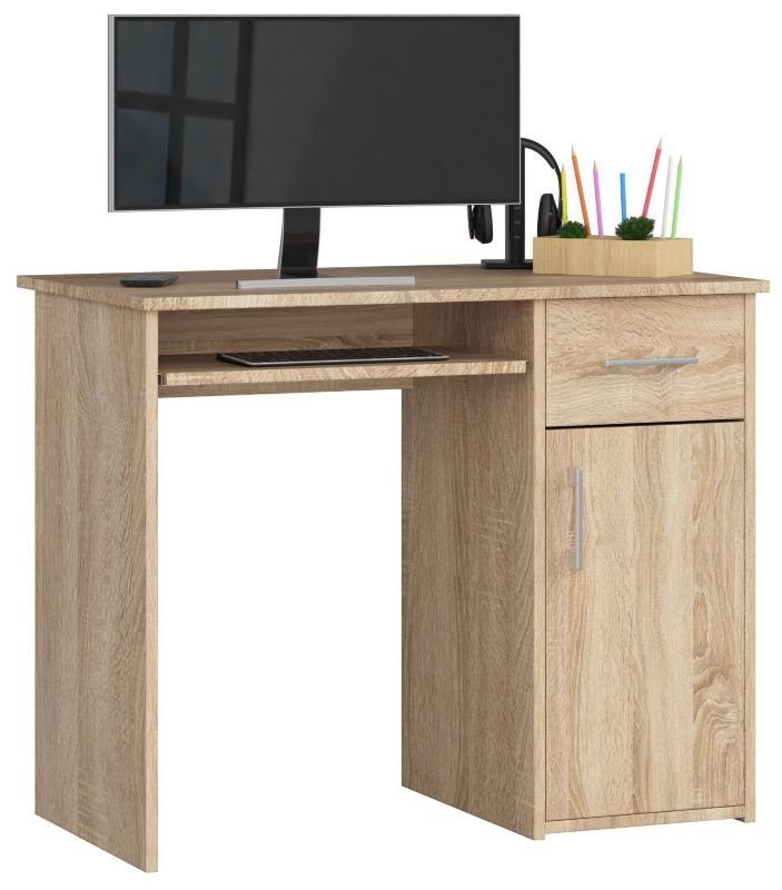 Biurko Akord Pin Dąb Sonoma 90 cm biurko komputerowe 1 drzwi 1 szuflada kolor Dąb Sonoma mat 3 półki 90x50x74 cm 1 szt.