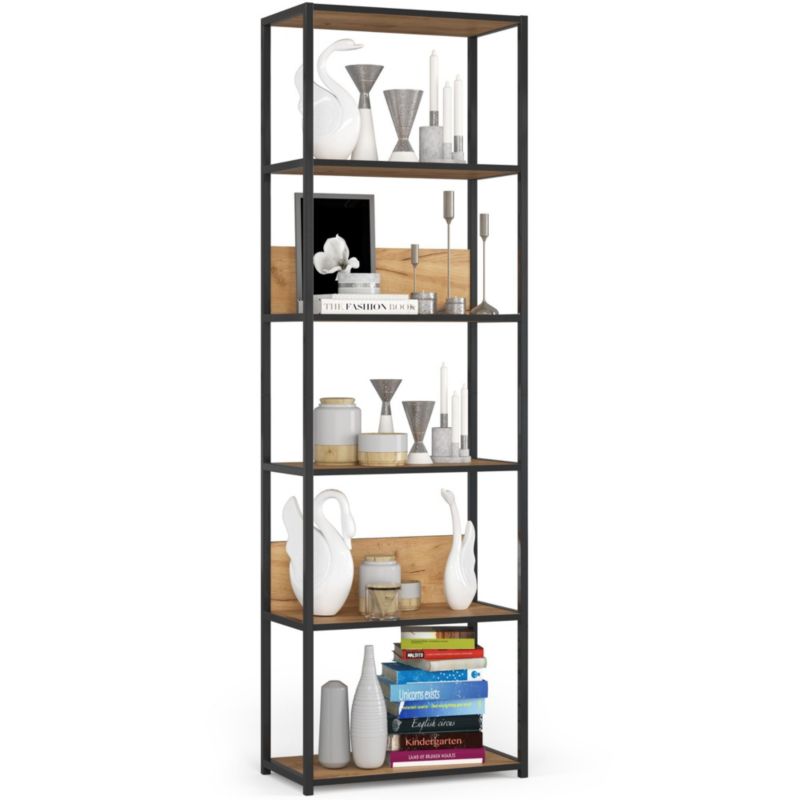 Regał loft Akord metalowy Czarny 60 cm kolor Dąb Craft mat 6 półek 60x32x192 cm 1 szt.