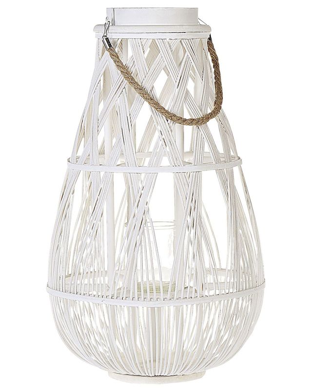 Lampion drewniany 56 cm biały Tonga 1 szt.