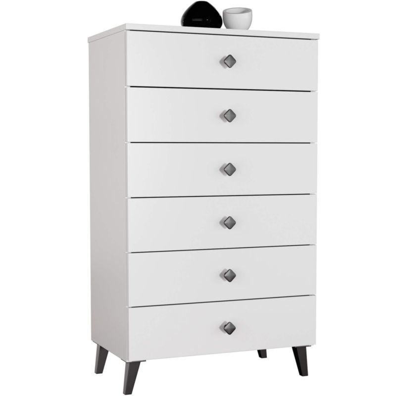 Komoda Akord Mobi Biała 60 cm 6 szuflad kolor Biały mat 60x37x104 cm 1 szt.