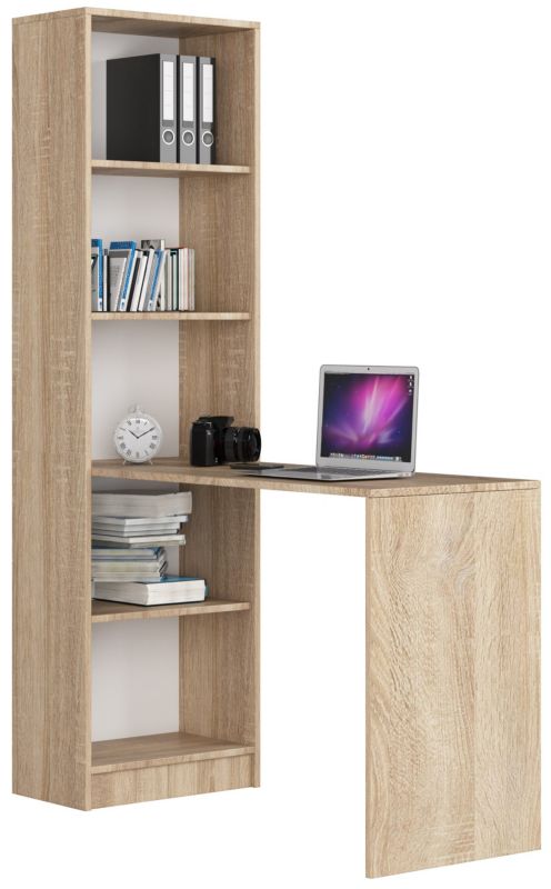 Biurko Akord Smart z regałem Dąb Sonoma 125 cm kolor Dąb Sonoma mat 5 półek 125x50x180 cm 1 szt.