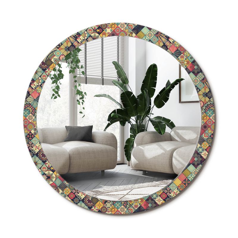 Lustro Okrągłe Tulup Patchwork Kafelki 100 cm Dekoracyjne Na Podkładzie 1 szt.