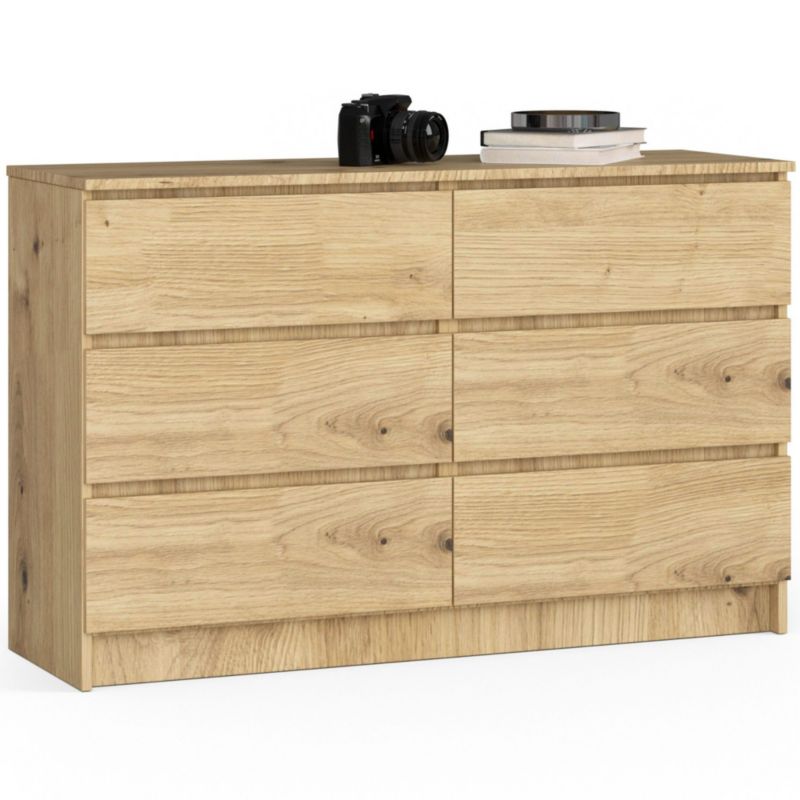 Komoda Akord K120 Dąb Artisan 120 cm 6 szuflad kolor Dąb Artisan mat 120x40x77 cm 1 szt.