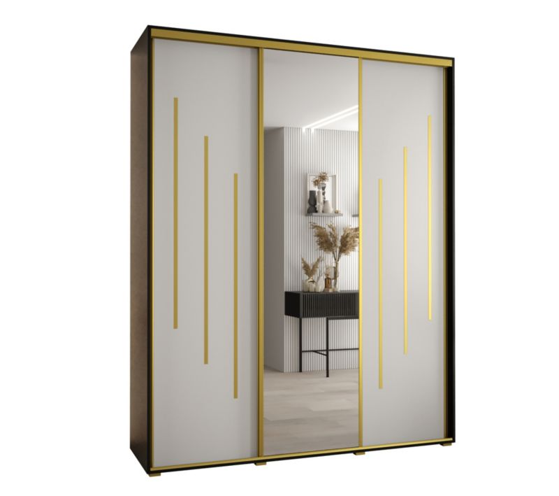 Szafa przesuwna Abiks DAVOS 9 wysoka szer.200cm gł.45cm czarny/biały/złoty 1szt.