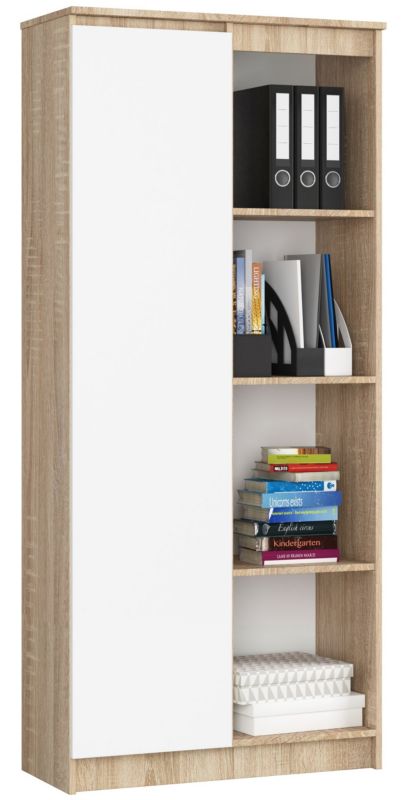 Regał Akord R80 Dąb Sonoma 80 cm 1 drzwi kolor Biały mat 8 półek 80x35x180 cm 1 szt.