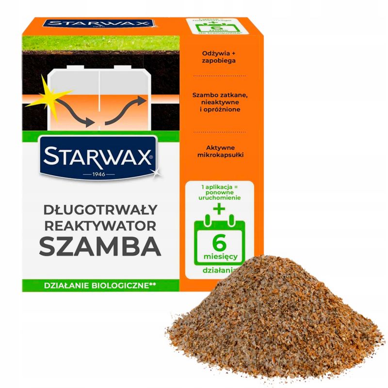 Preparat do Szamb Starwax, Długotrwały reaktywator, Odżywia i utrzymuje aktywność bakterii na 6 miesięcy 500g