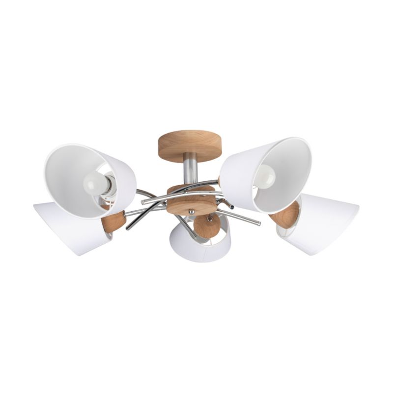 Drewniana Lampa Sufitowa SPOT Light 5xE27 Max.40W Dąb Olejowany FSC z Białą Tkaniną, Polski Producent, 1 szt.
