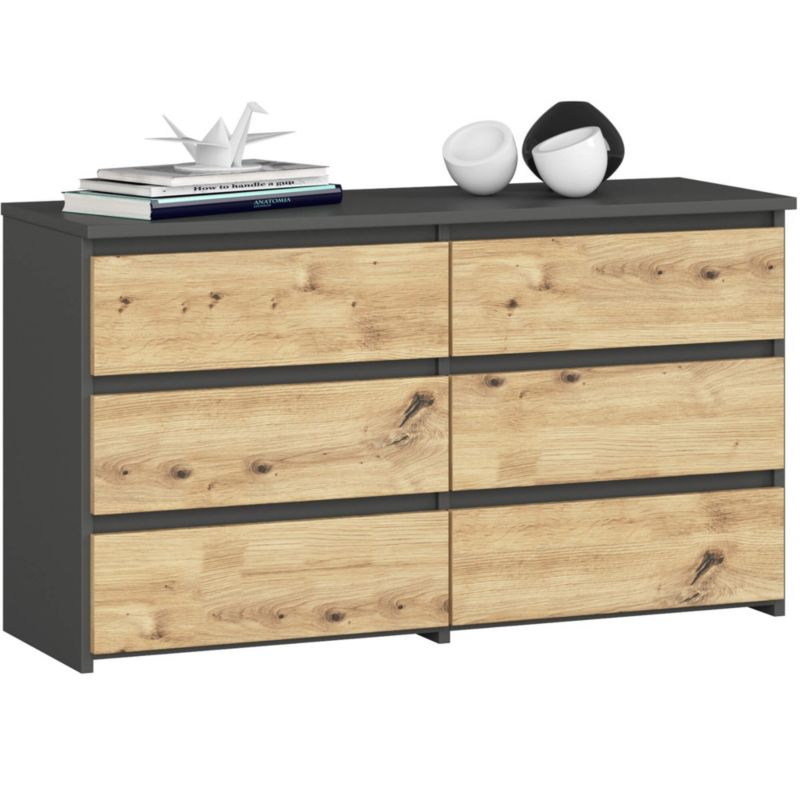 Komoda Akord CL100 Grafit Szary 100 cm 6 szuflad kolor Dąb Artisan mat 100x35x57 cm 1 szt.