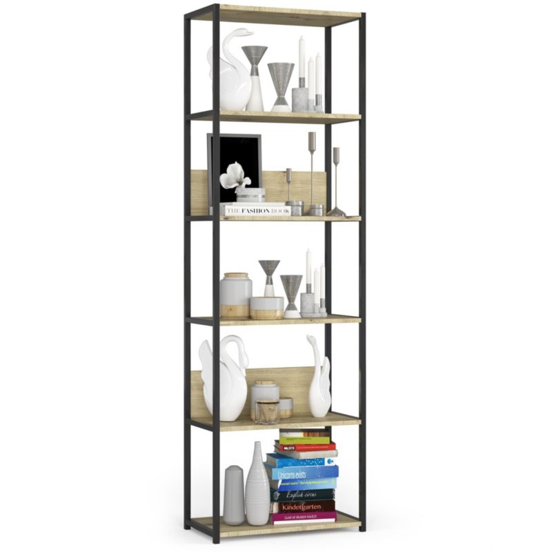 Regał loft Akord metalowy Czarny 60 cm kolor Dąb Artisan mat 6 półek 60x32x192 cm 1 szt.