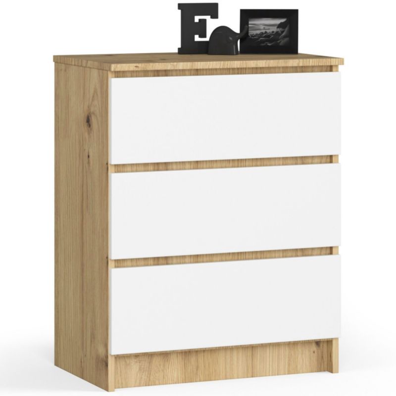 Komoda Akord K60 Dąb Artisan 60 cm 3 szuflady kolor Biały mat 60x40x77 cm 1 szt.