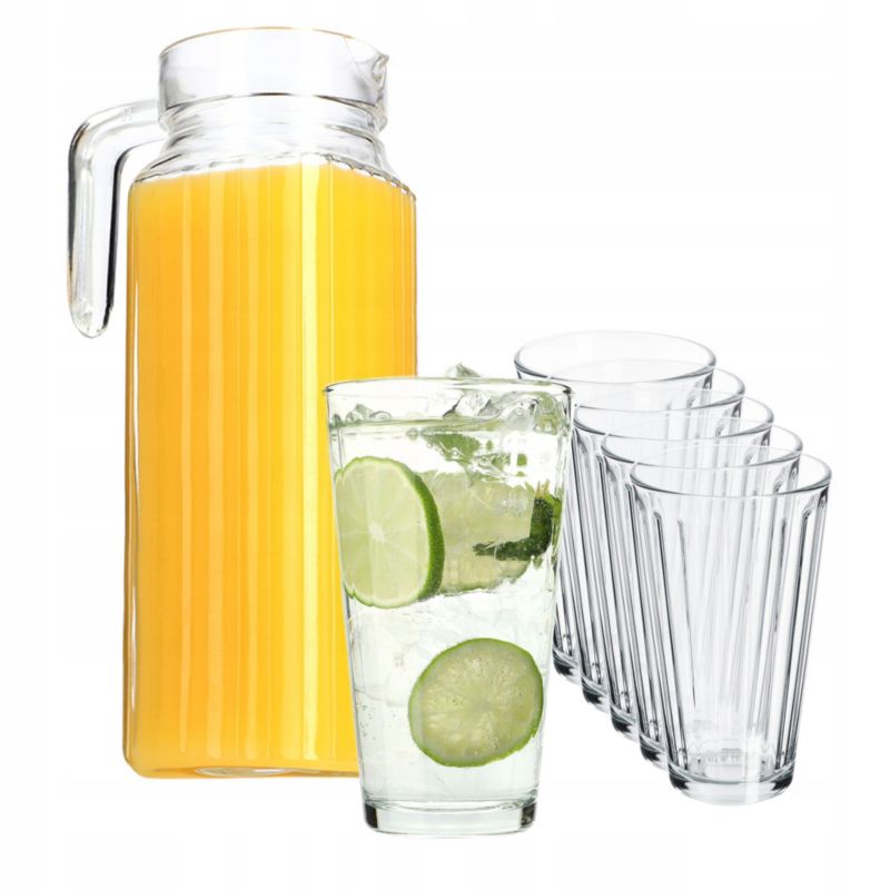 Dzbanek KADAX 1,1L + 6 Szklanek 360ml Do Wody Soku 7 szt.