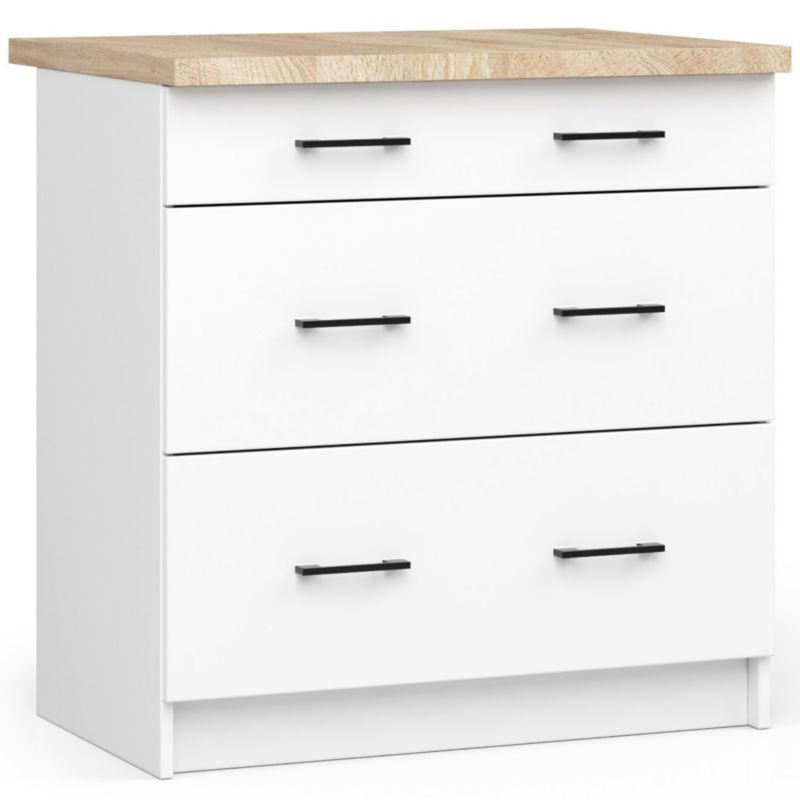 Szafka kuchenna Akord S80 z blatem system Oliwia Biała 80 cm 3 szuflady kolor Biały mat 80x46x85 cm 1 szt.