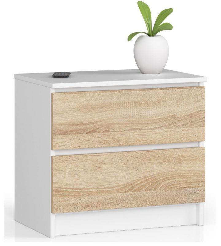 Szafka nocna Akord K60 Biała 60 cm 2 szuflady kolor Dąb Sonoma mat 60x40x55 cm 1 szt.