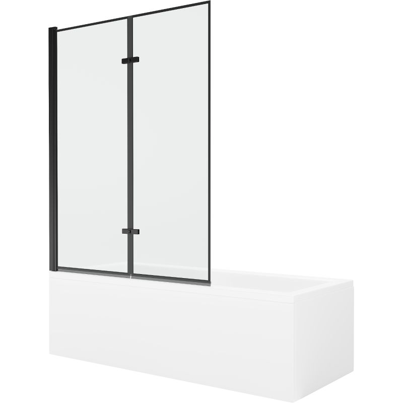 Wanna prostokątna Mexen Cubik 150 x 70 cm z obudową i parawanem 2-skrzydłowym 120 cm czarny wzór 550315070X9212027070 1 szt.