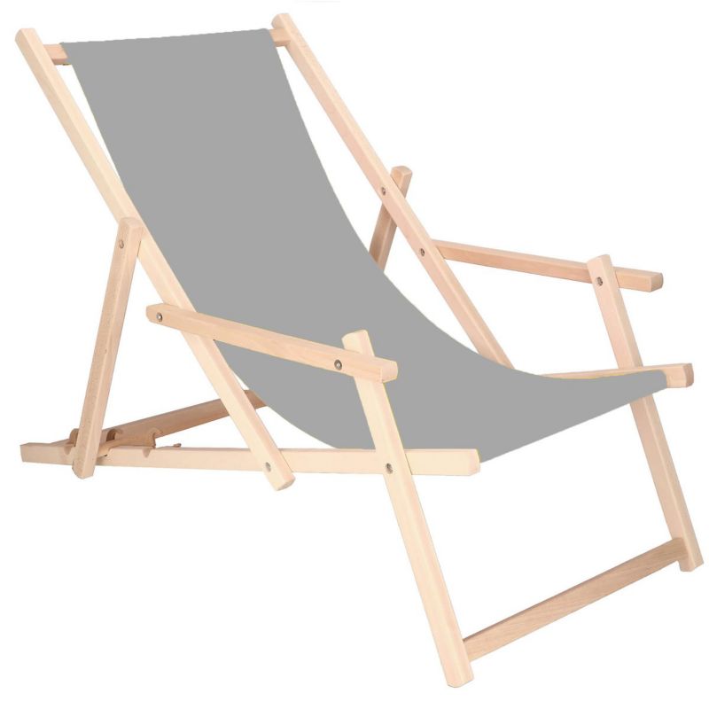 Leżak drewniany Springos z podłokietnikami ogrodowy plażowy popielaty 1 szt.